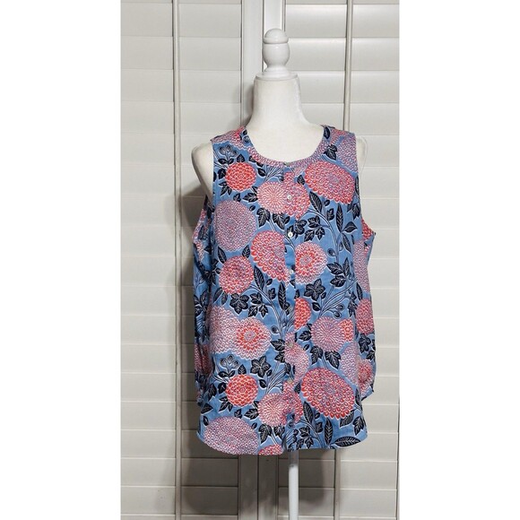 Cynthia Rowley Size L 100% Linen Sleeveless Floral Button Up Front Top Lagenlook - Picture 1 of 7